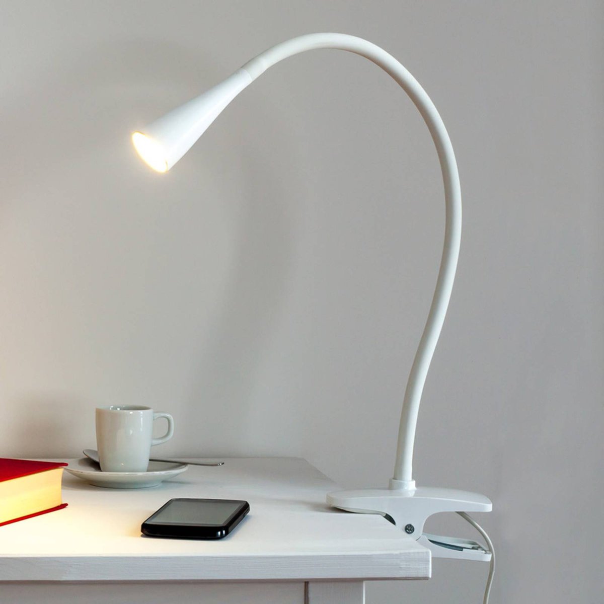 Lampe à pince en métal moderneLED, Baris blanc, LINDBY