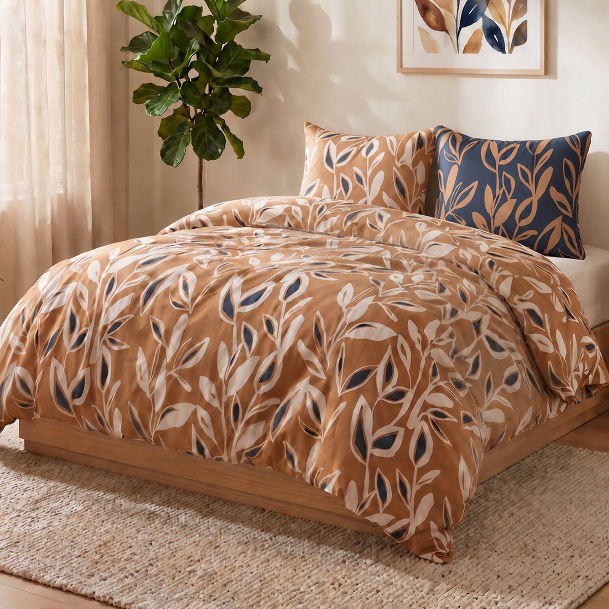 Parure housse de couette imprimée végétale en coton, LINDA multicolore, ATELIER DU COTON