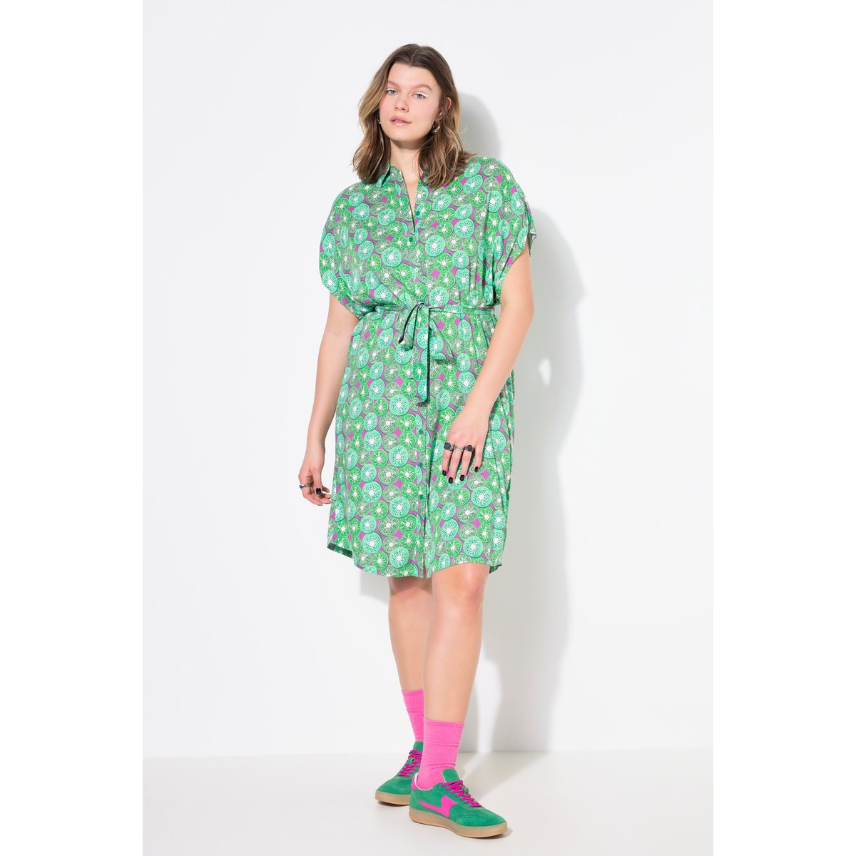 Robe-chemisier longueur midi, imprimé fruits vert clair, STUDIO UNTOLD