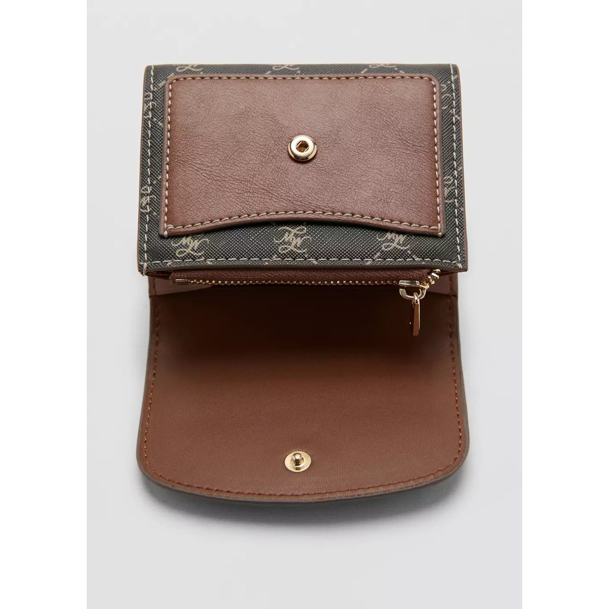 Portefeuille moyen à rabat avec imprimé logo marron, MANGO