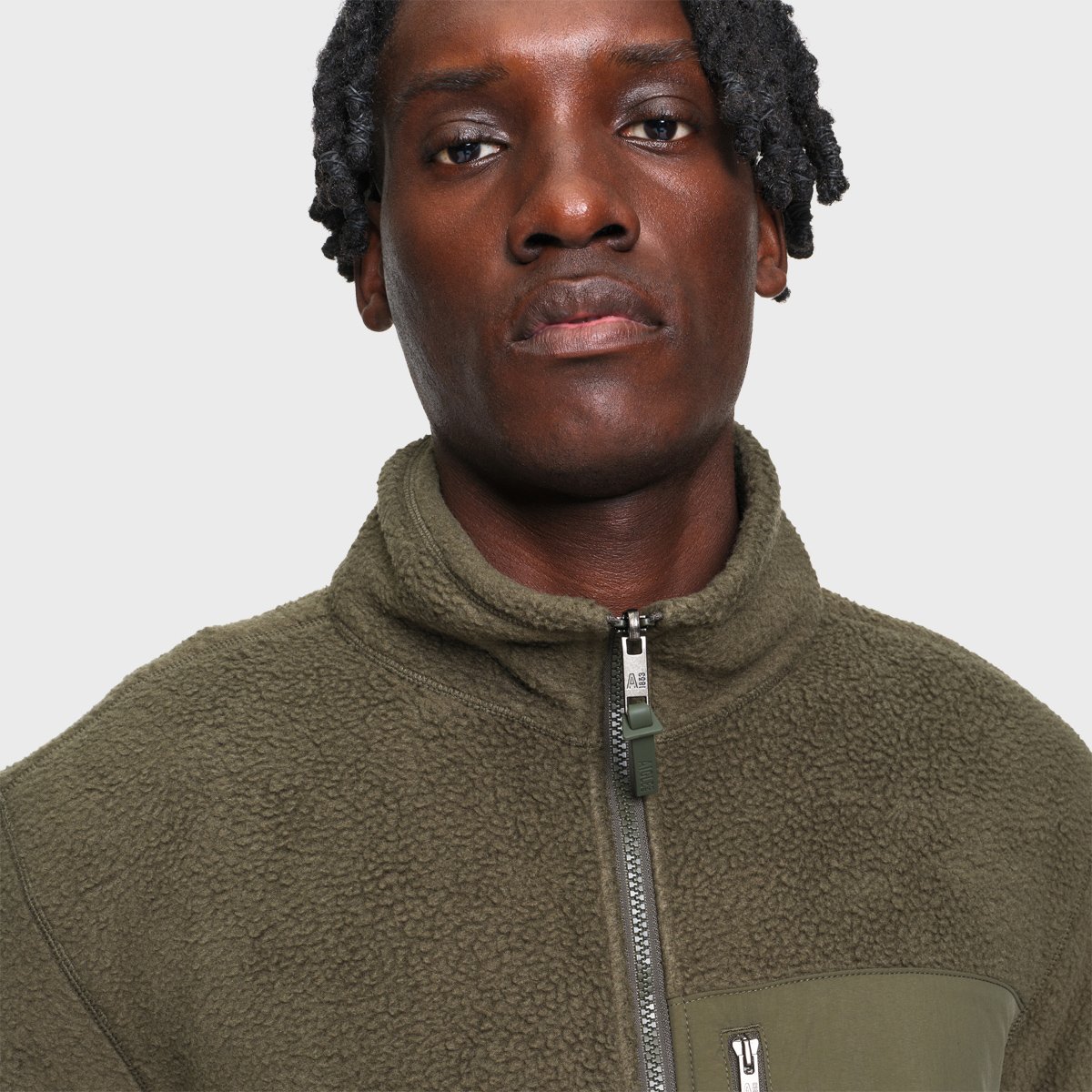 Polaire sherpa zippée col montant poches zippées T-KIT vert olive, AIGLE