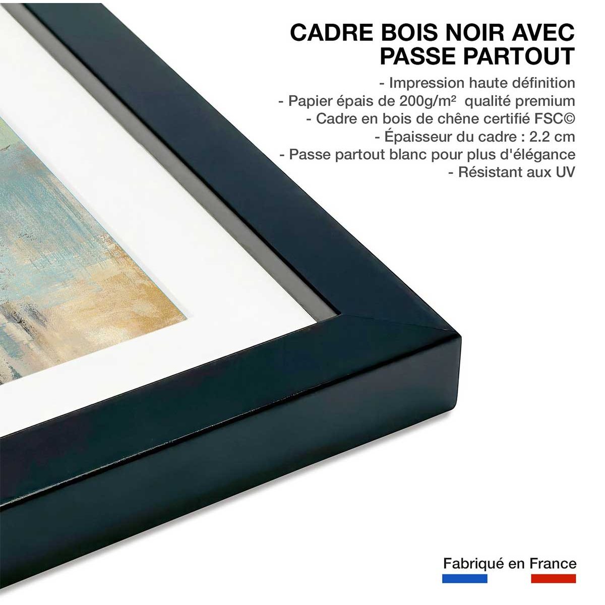 Affiche Fjord affiche + cadre en bois - noir, HEXOA