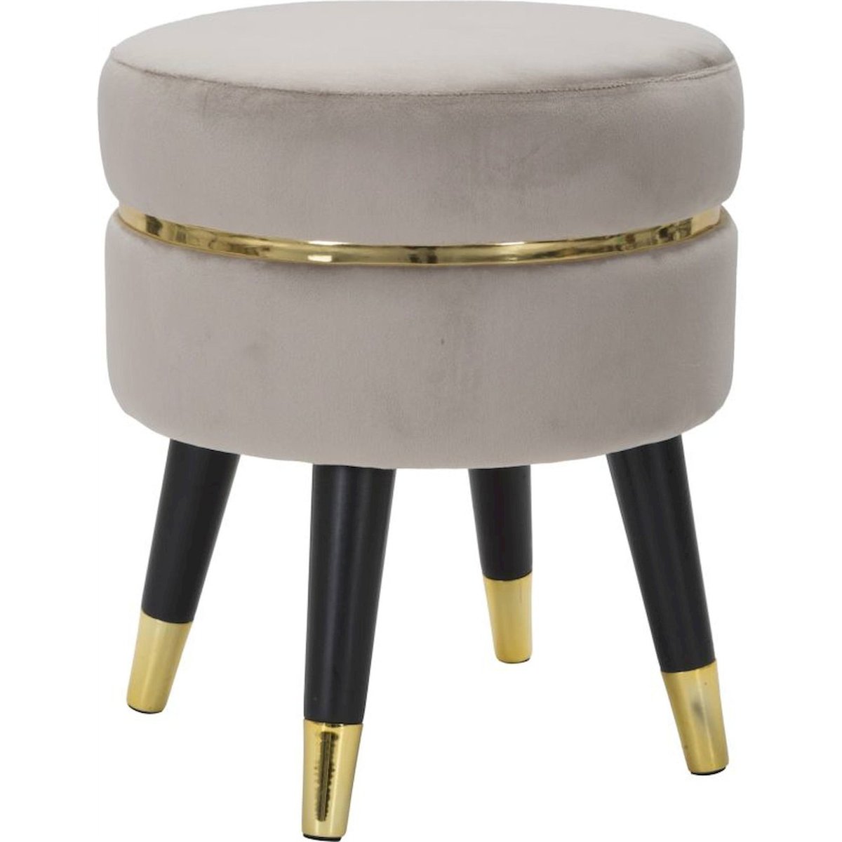 Tabouret capitonné pieds fuselés GLAM crème, noir et doré, RECOLLECTION