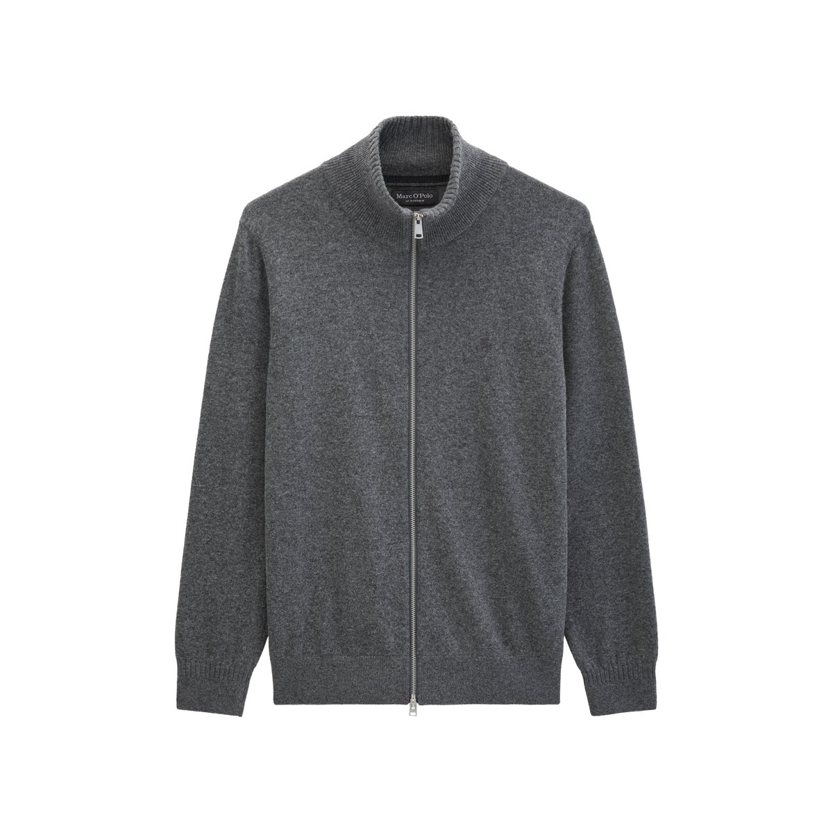 Cardigan à col montant, coupe régulière en mélange de coton bio et de laine vierge gris, MARC O'POLO