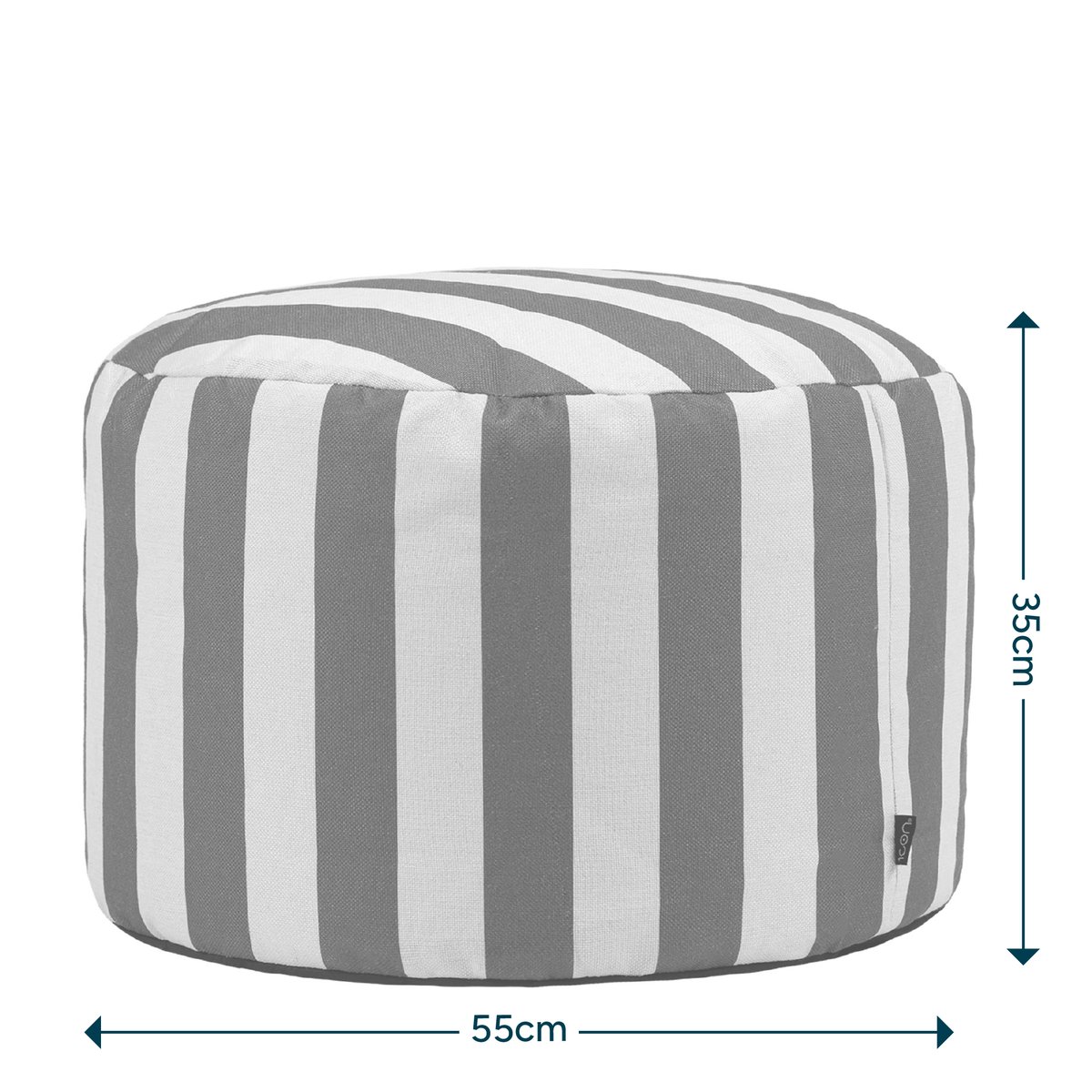 Pouf repose-pieds rond d'intérieur et d'extérieur en tissu tissé imprimé Oeko-Tex® - MILANO rayures vert olive, ICON