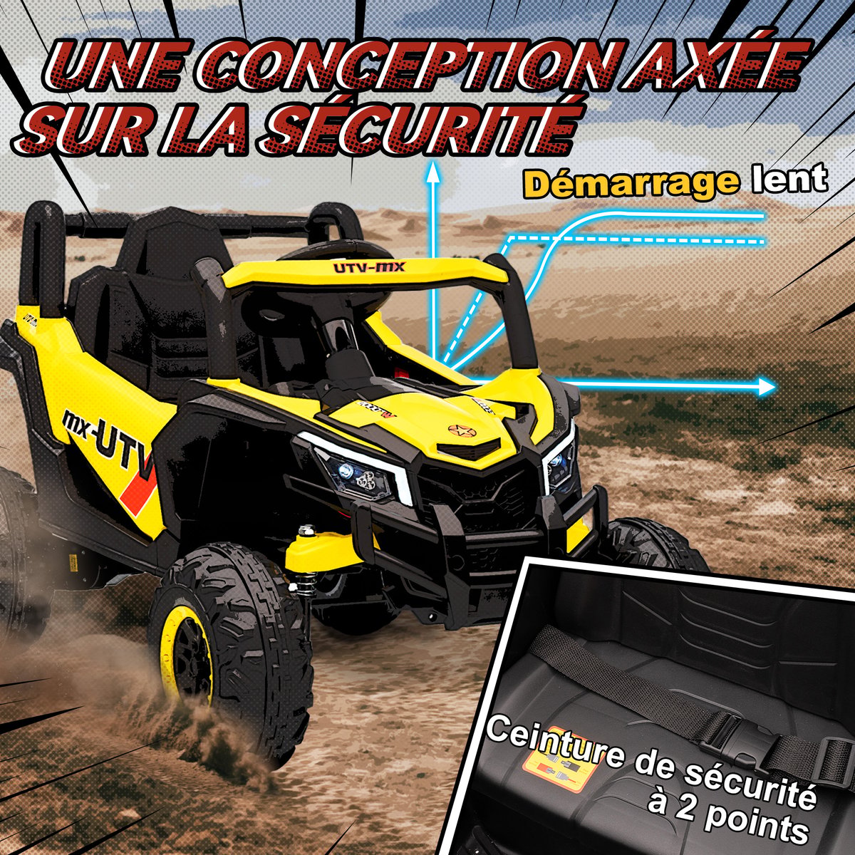 UTV électrique pour enfants PP Jaune jaune, AIYAPLAY