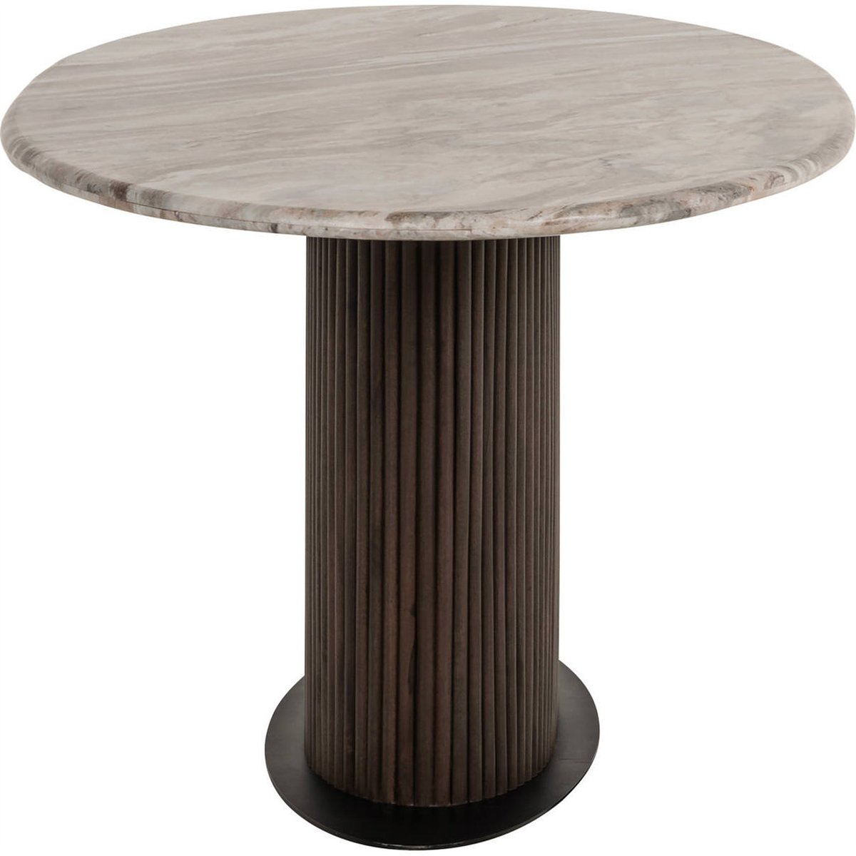 Table à manger ovale en marbre piètement cannelé beige blush et bois foncé, RECOLLECTION