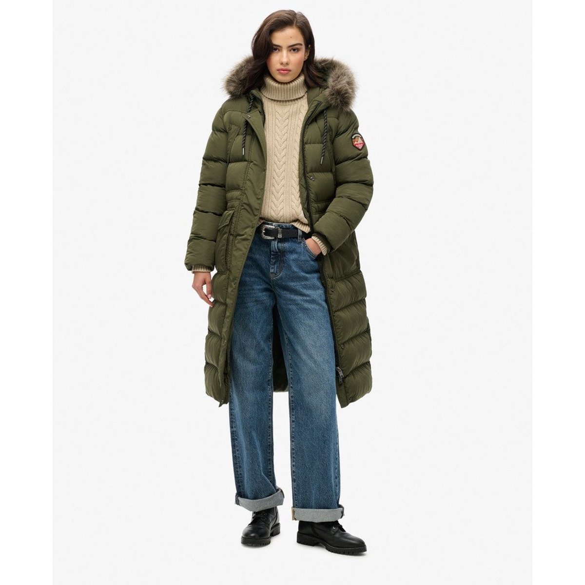Manteau long en imitation fourrure Everest kaki militaire, SUPERDRY