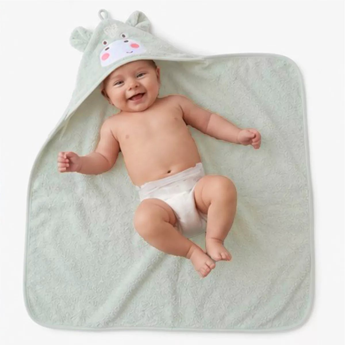 Cape de bain pur coton PETIT HIPPO vert d'eau, GARNIER THIEBAUT