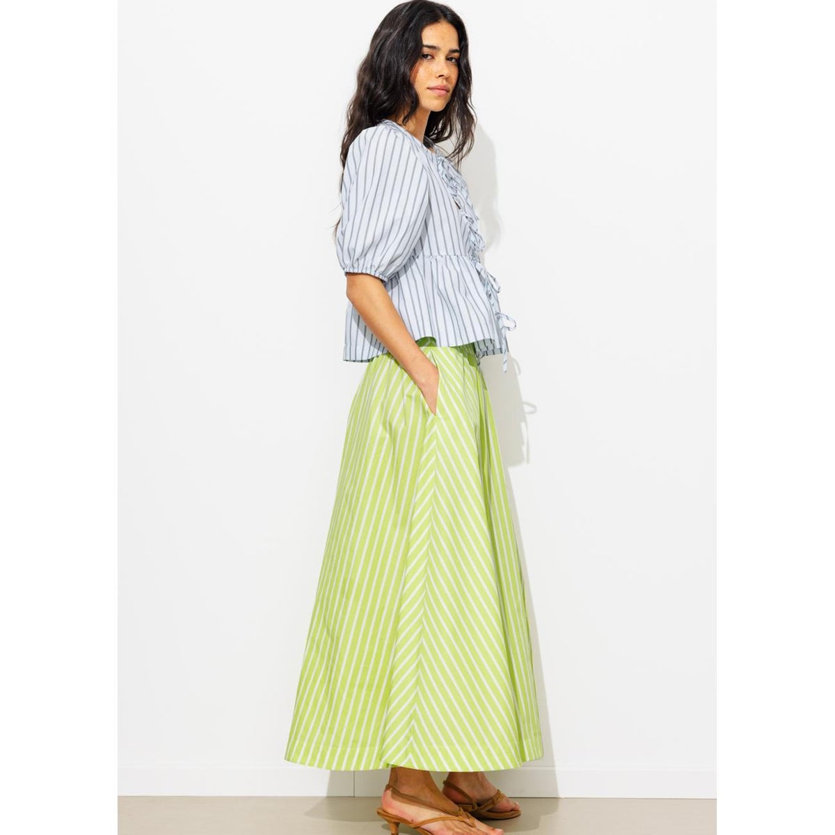 Jupe midi évasée rayée rayé jaune, PROMOD