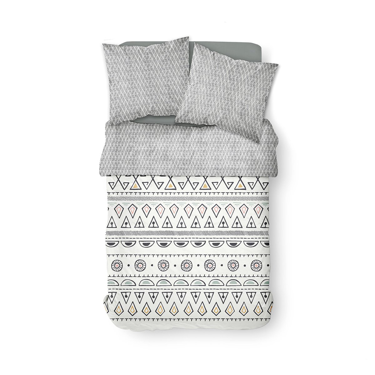 Parure de lit 2 personnes imprimé coton SUNSHINE MAHE blanc, TODAY