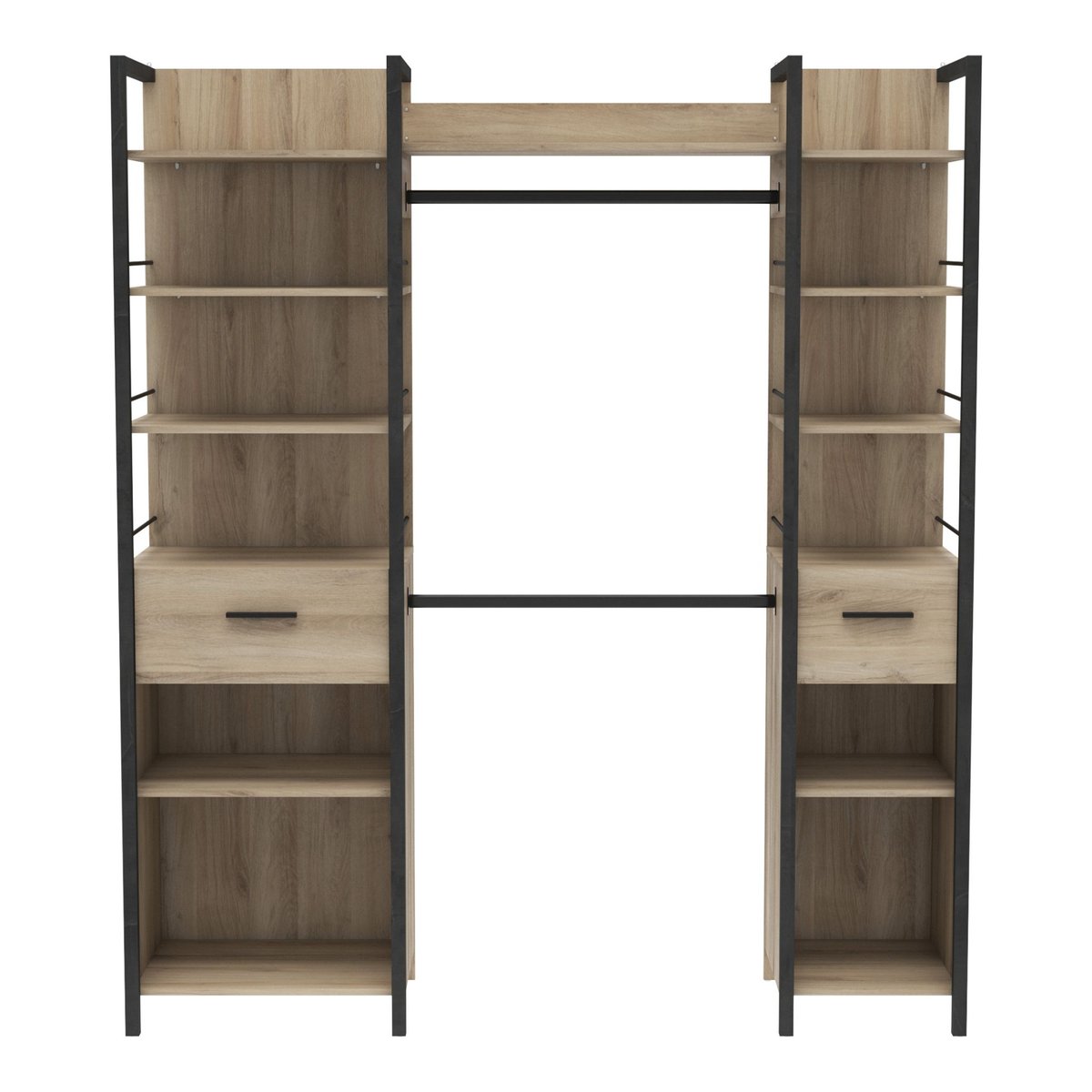Dressing ouvert avec étagères et tiroirs bois clair, TERRE DE NUIT