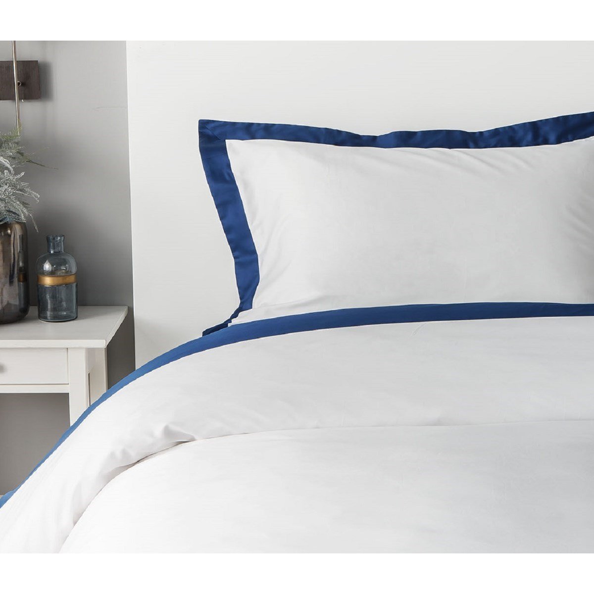 Drap plat satin de coton égyptien CELESTE bleu, MPC MAISON