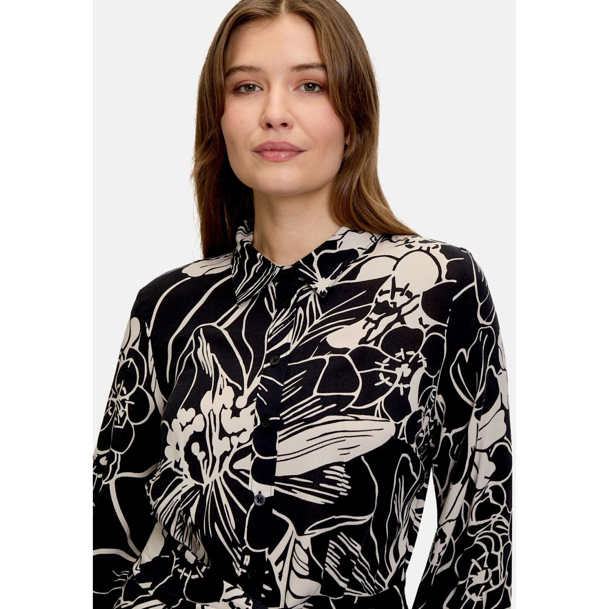 Robe-chemisier à ceinture à nouer noir/beige, BETTY BARCLAY