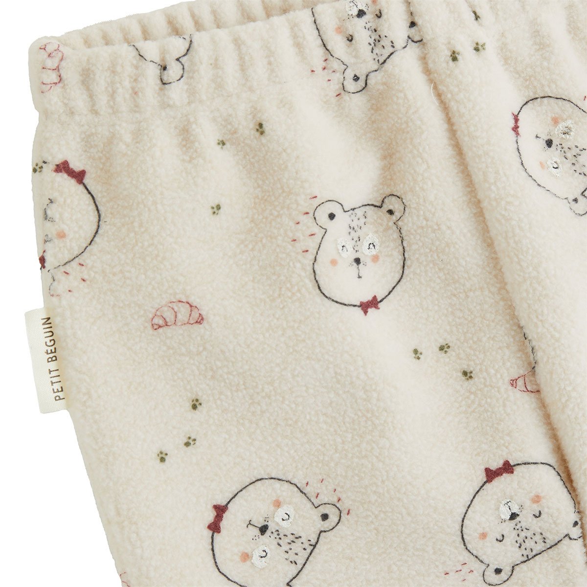 Pyjama bébé 2 pièces en polaire avec pieds retroussables Pistache kaki, PETIT BEGUIN