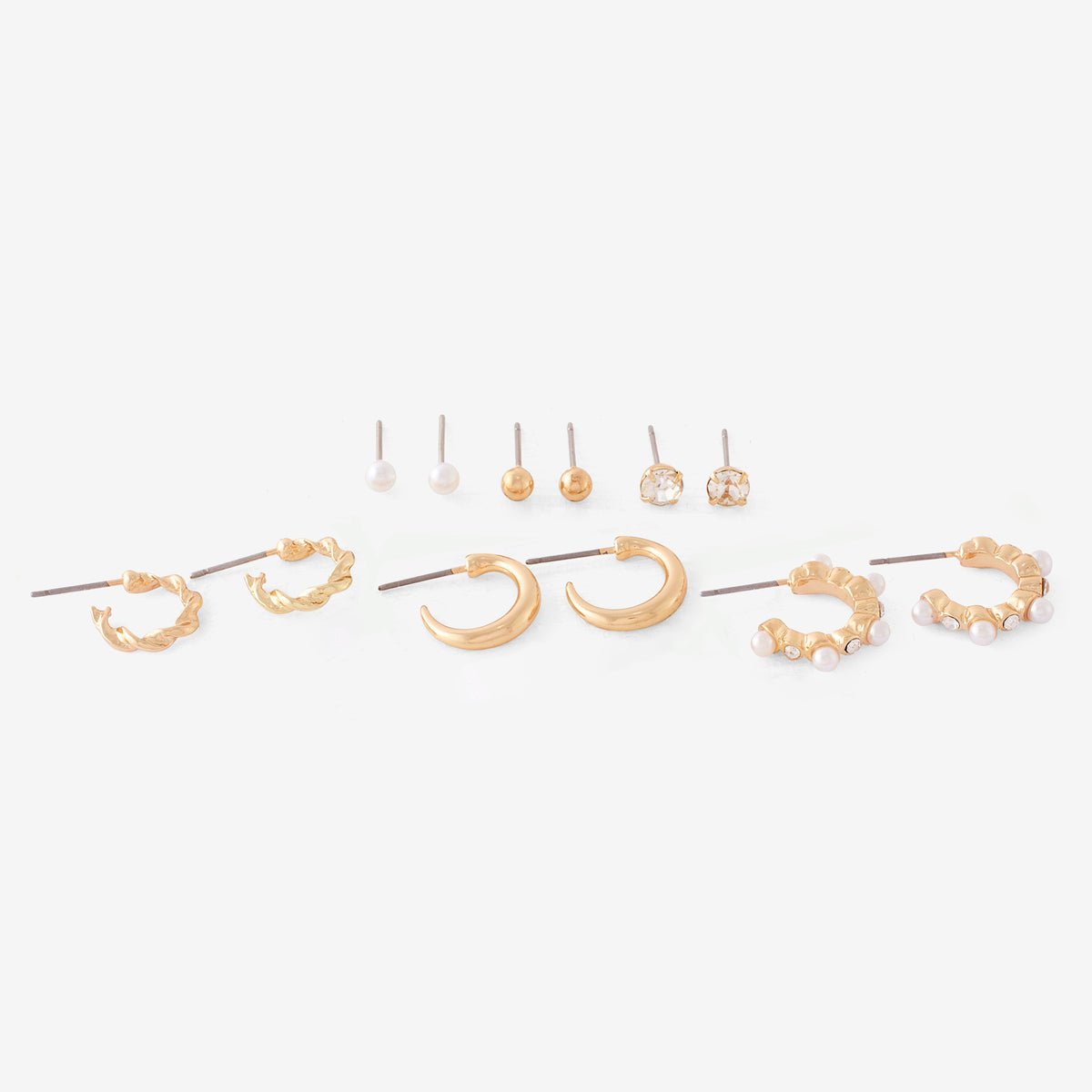 Set de 6 paires de boucles d'oreilles puces et créoles doré, BALABOOSTE