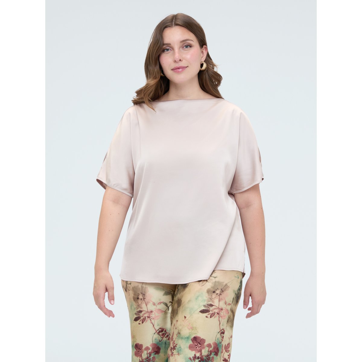 Blouse avec encolure bateau et découpes rose, FIORELLA RUBINO