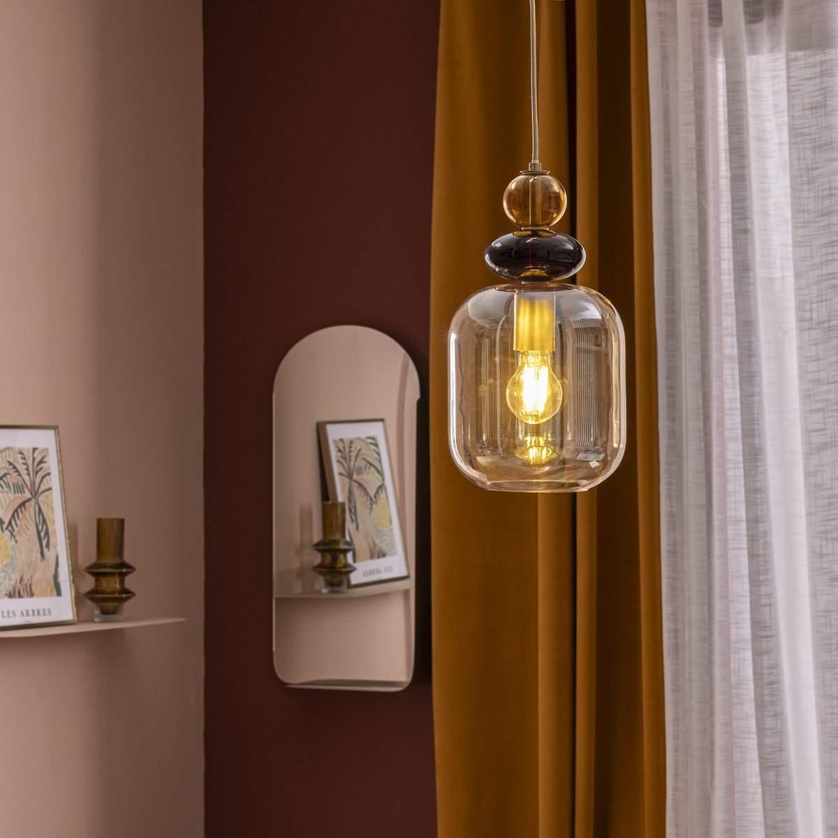 Suspension en verre, CLARISSA orange / cuivré, INSPIRE
