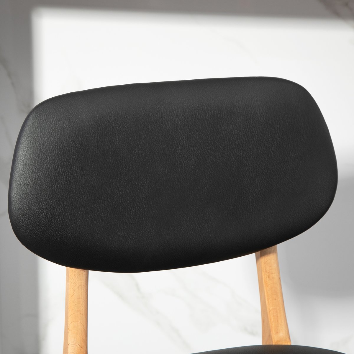 Tabouret de bar Revêtement synthétique Noir noir et bois naturel, HOMCOM