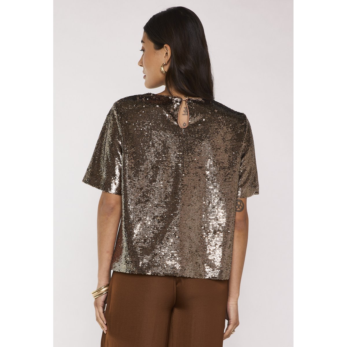 T-shirt à manches courtes en sequins TARA cuivre, Maison 123