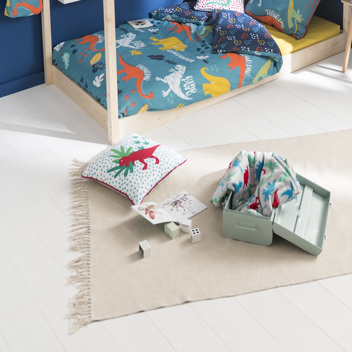 Plaid enfant dinosaure 130x150cm DINO gris, FUTURE HOME