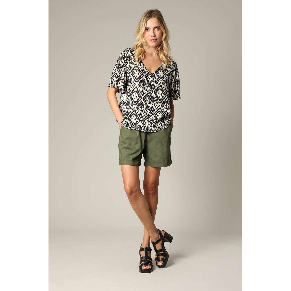Blouse femme ample col v avec boutons et manches papillon EHOMA black, DEELUXE