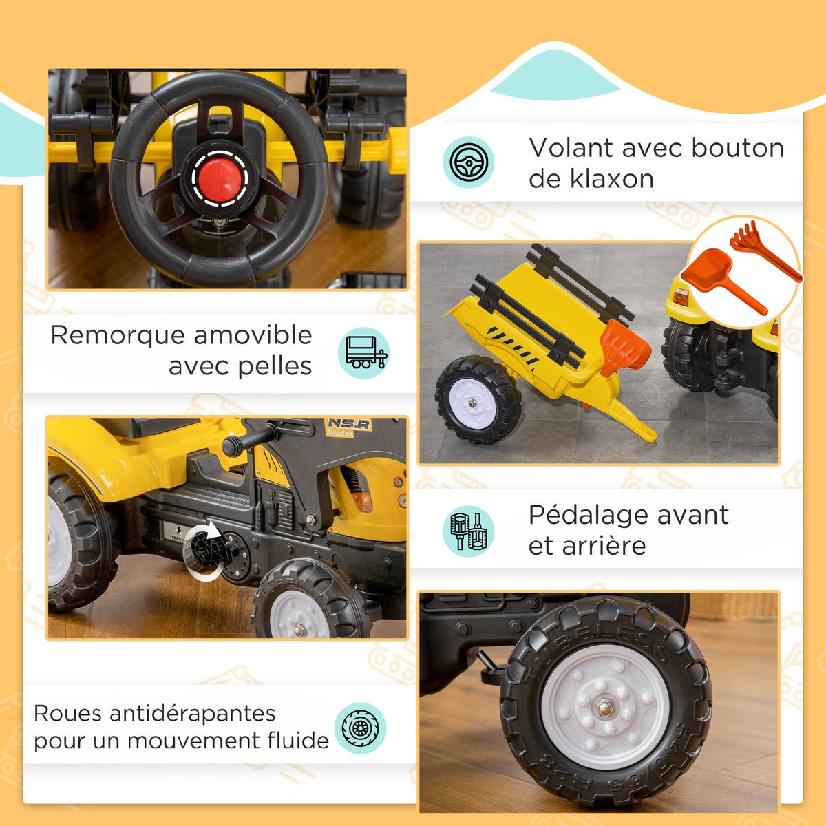 Voiture de chantier pour enfants Plastique jaune et noir, HOMCOM