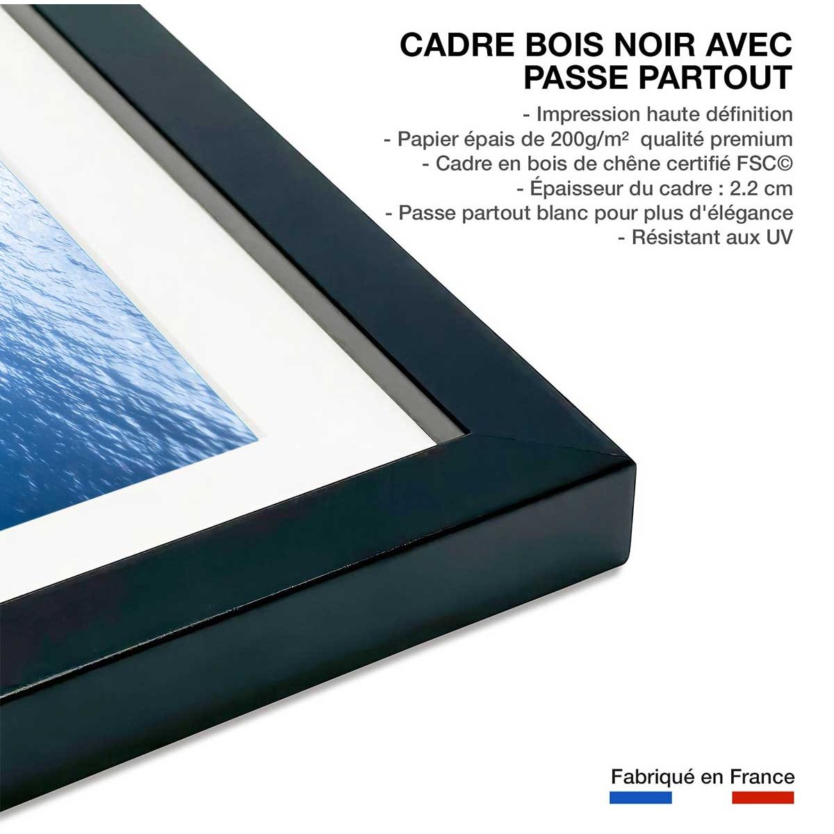 Affiche Masse bleue affiche + cadre en bois - noir, HEXOA