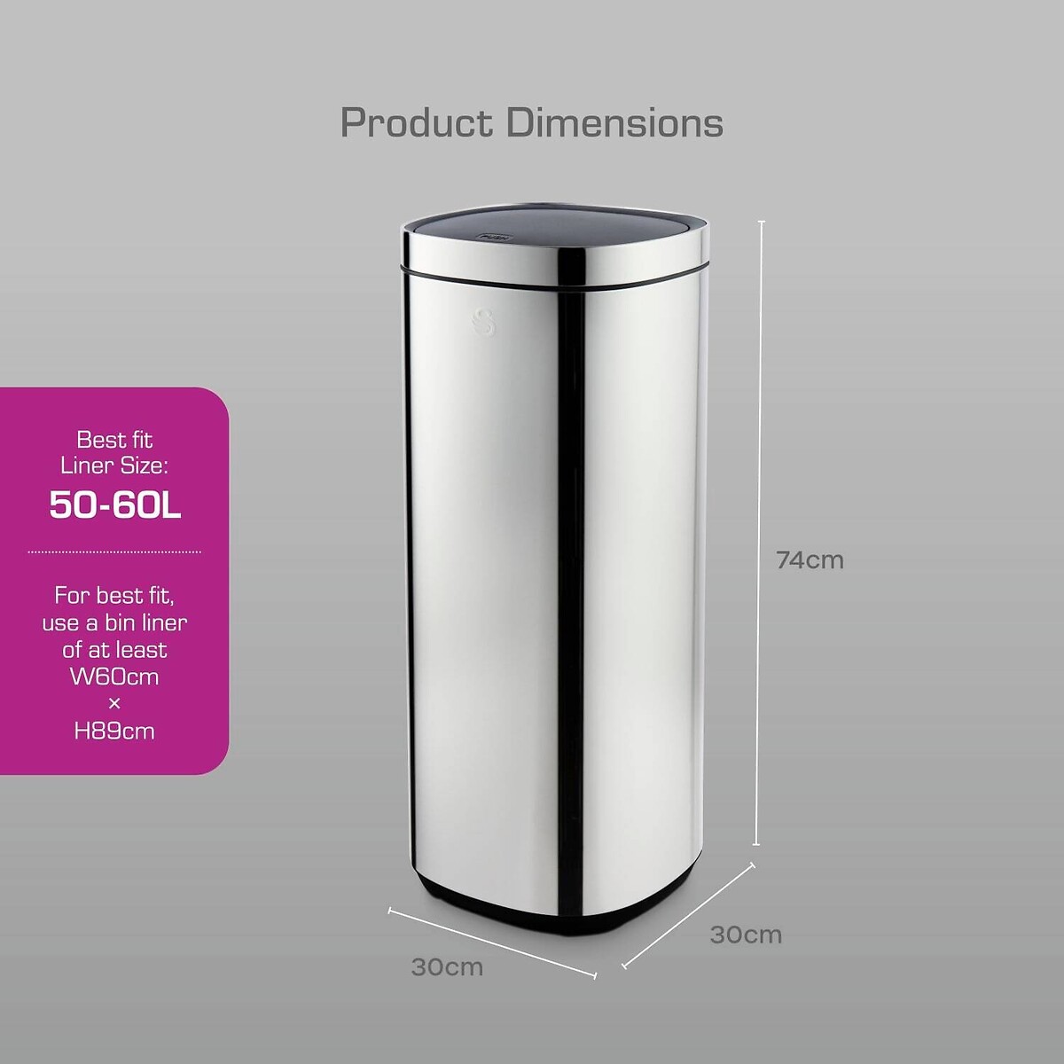 50L Touch Bin silver-coloured, SWAN