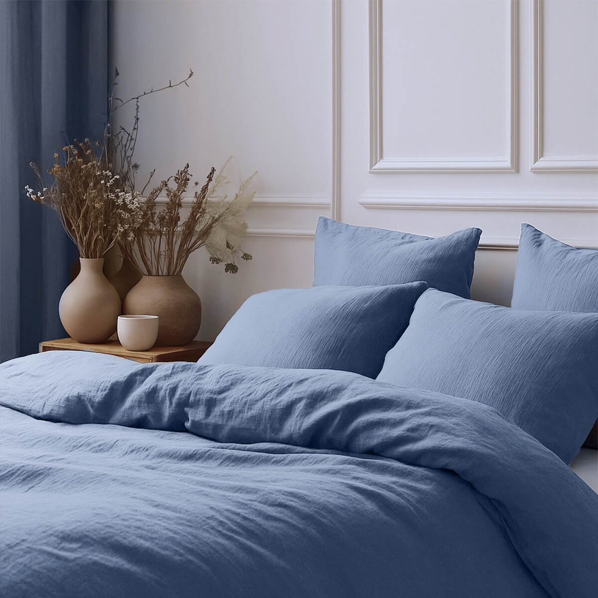 Parure + taies 50x70 gaze de coton ALMA Made in Europe bleu, FEBRONIE