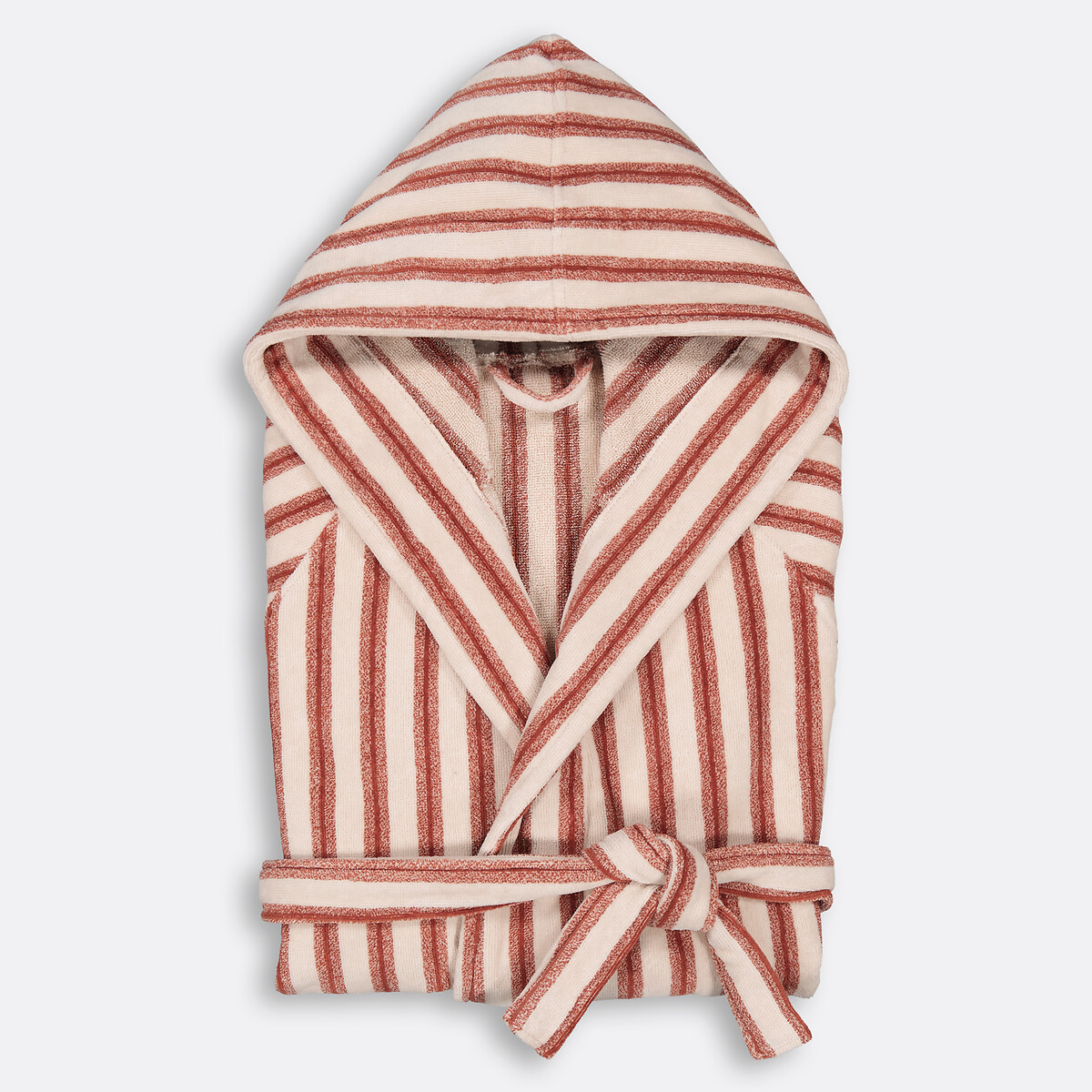 Peignoir capuche éponge velours, Makeba rayé écru/marron, LA REDOUTE INTERIEURS