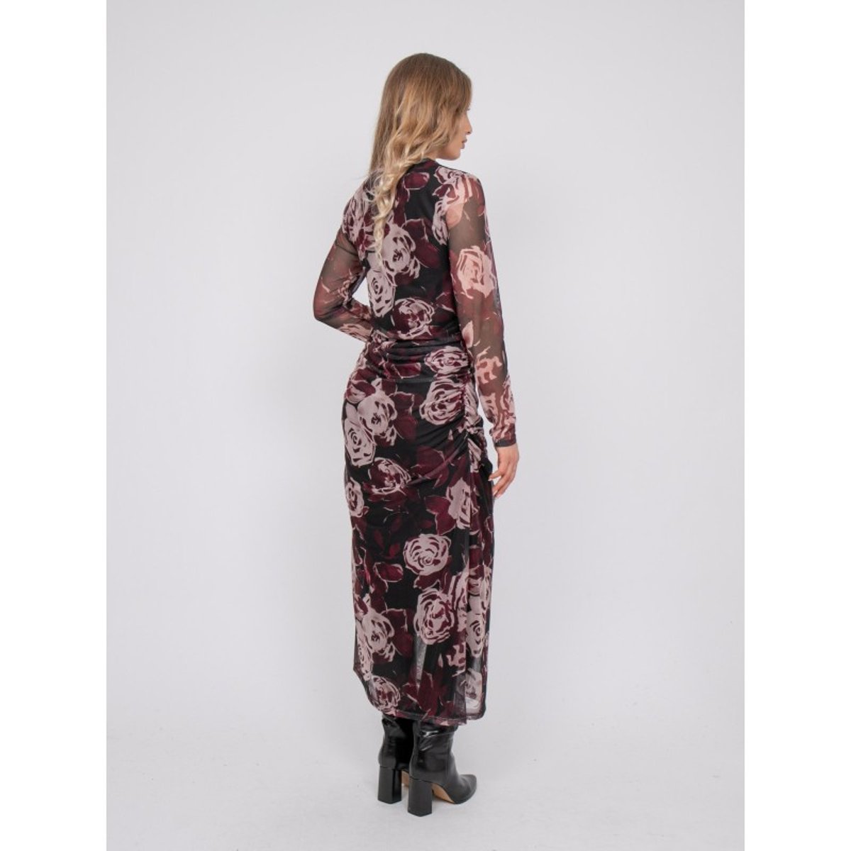 Robe Longue En Mesh Motif Roses Irma noir, DONA LISA