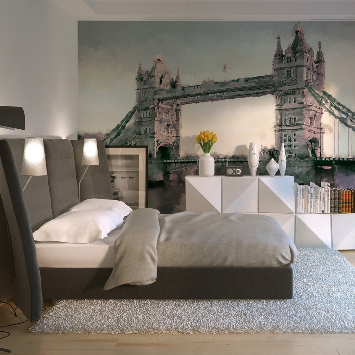 Papier peint intissé panoramique Ville et Architecture Victorian Tower Bridge gris / argent, EDEN