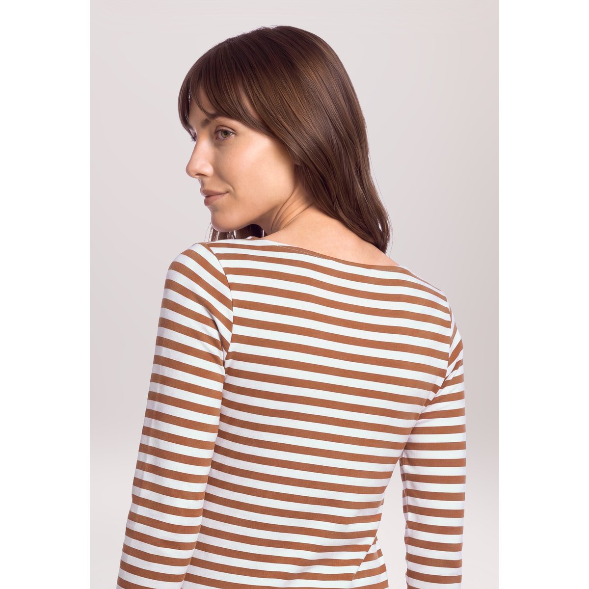 T-shirt à rainures à encolure bateau brown/cream, BETTY & CO