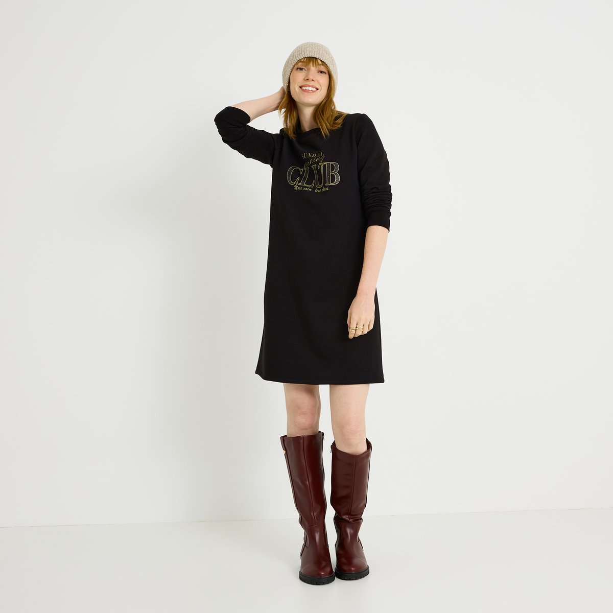 Robe sweat longueur genou noir, GRAIN DE MALICE