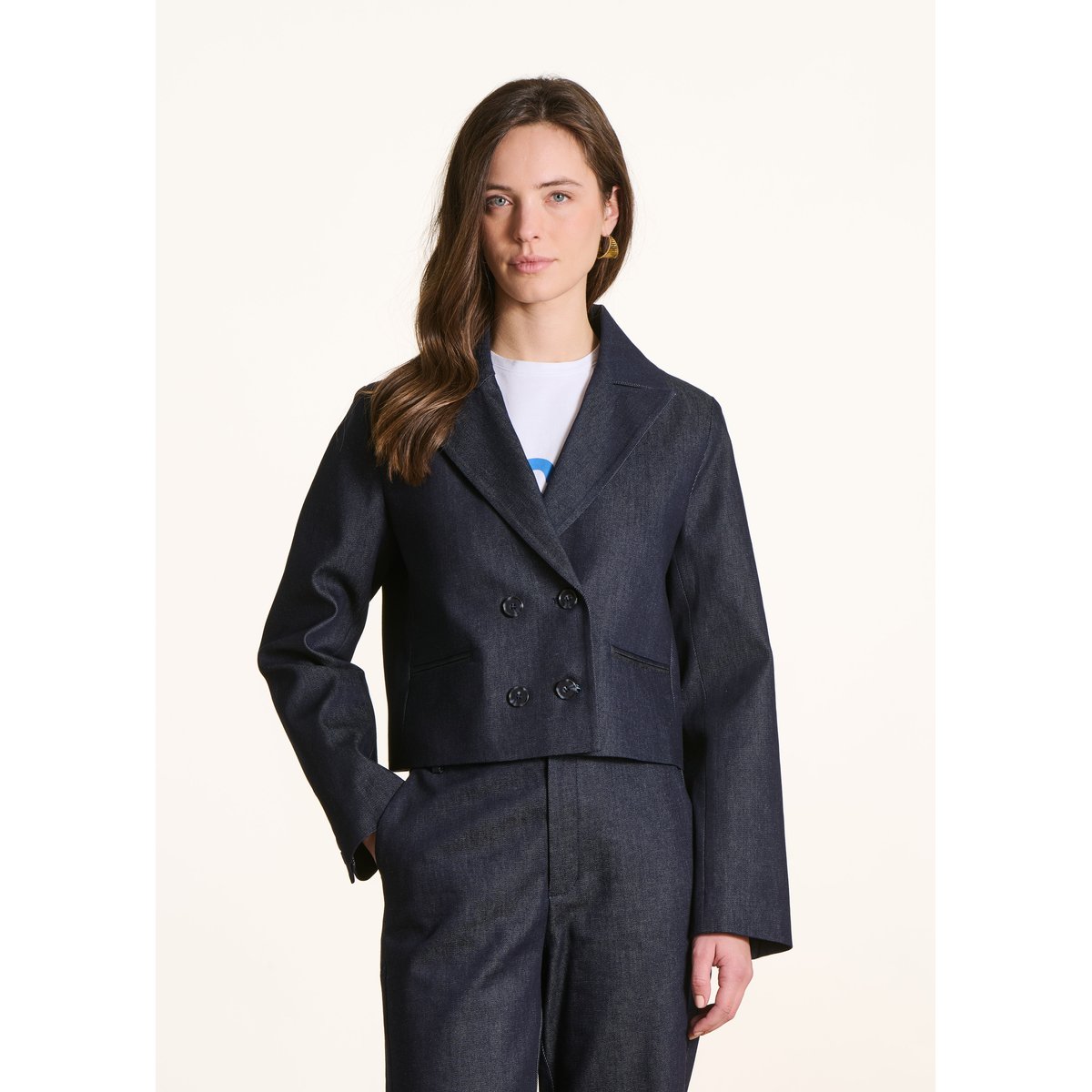 Veste courte en denim dark brut, LA FEE MARABOUTEE