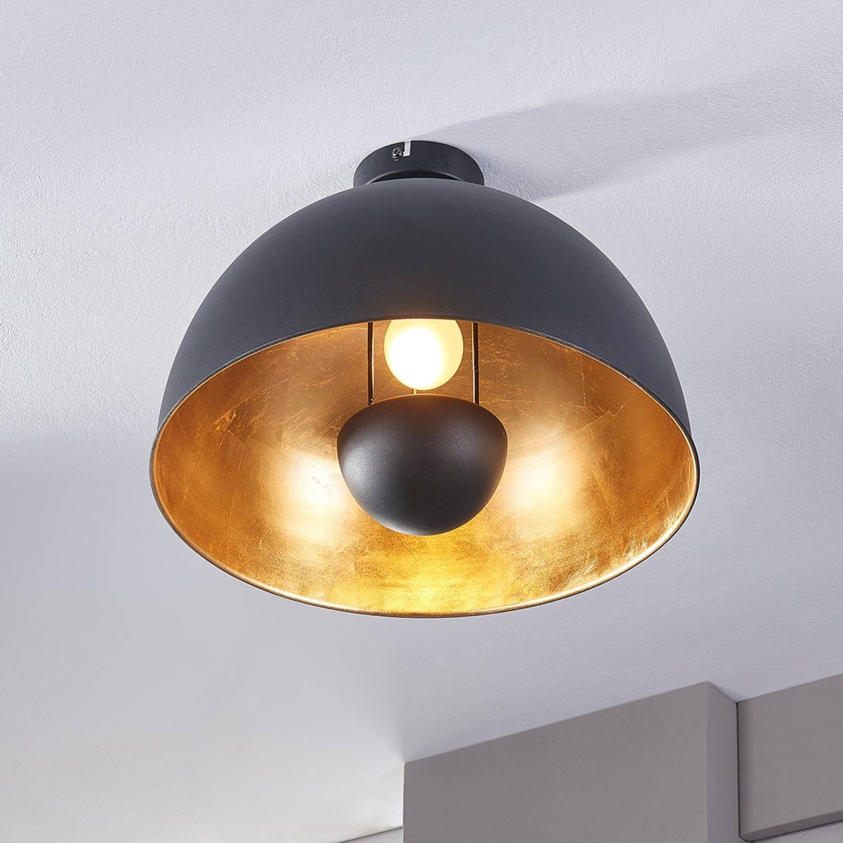 Plafonnier en métal moderne, Lya noir, or mat, LINDBY