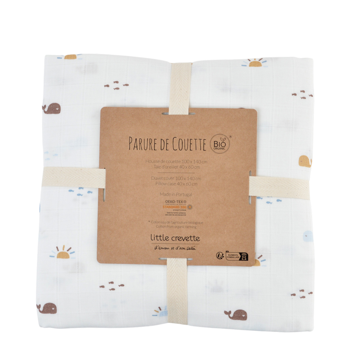 Parure de couette bébé gaze de coton bio MALO ecru, LITTLE CREVETTE