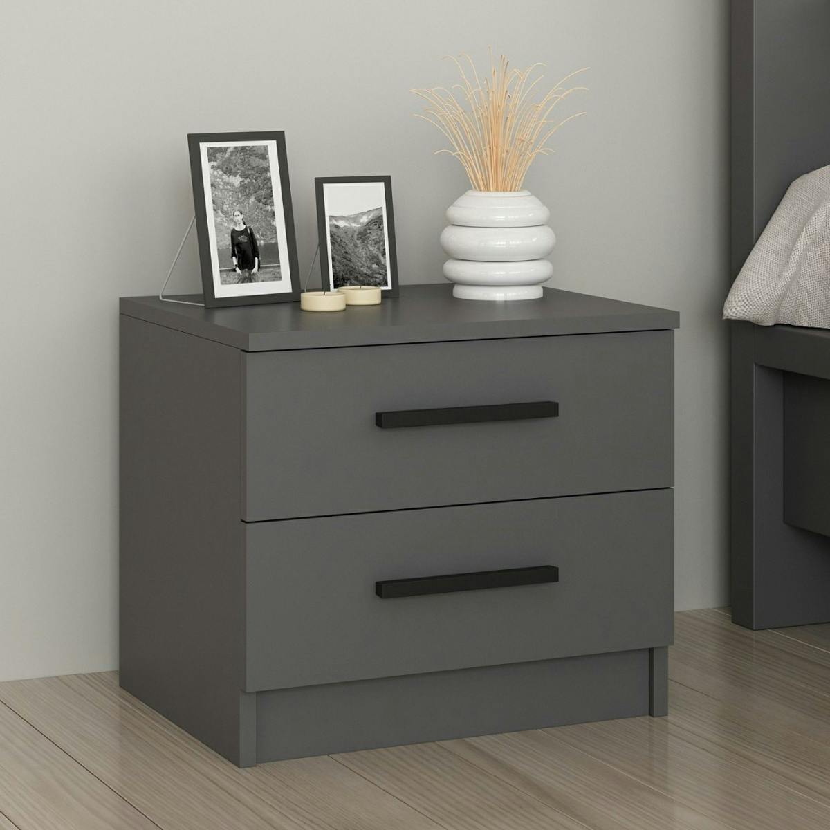 Chevet moderne 2 tiroirs MARFA anthracite, PIER IMPORT