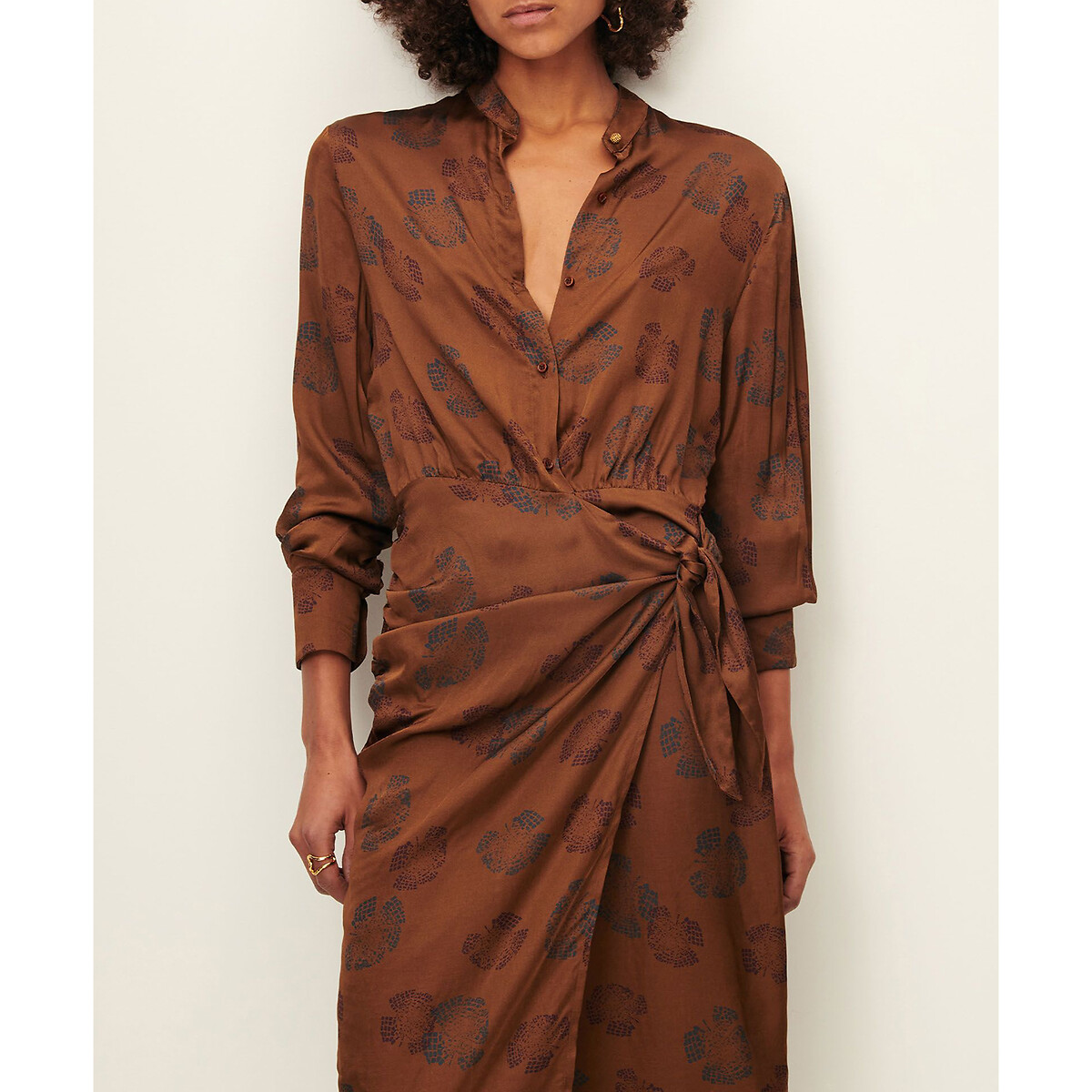 Jaffa Printed Shirt Dress in Wrapover Style brown, SESSUN