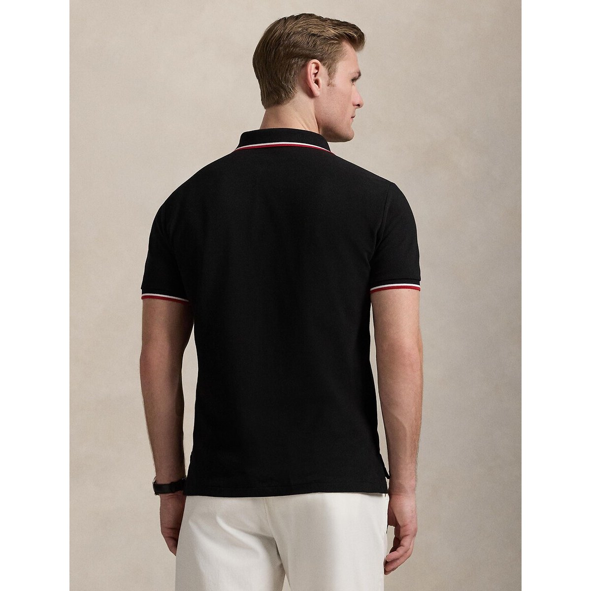 Polo dritta custom fit in maglia piqué nero , POLO RALPH LAUREN