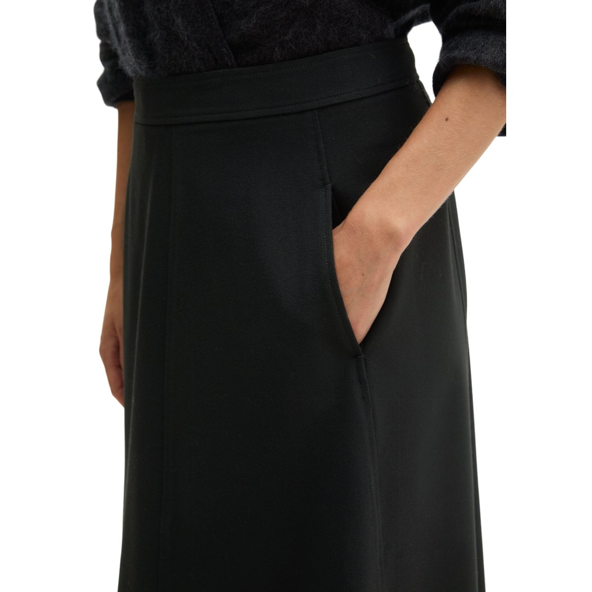Jupe en flanelle évasée en mélange de polyester et de viscose recyclés noir, MARC O'POLO