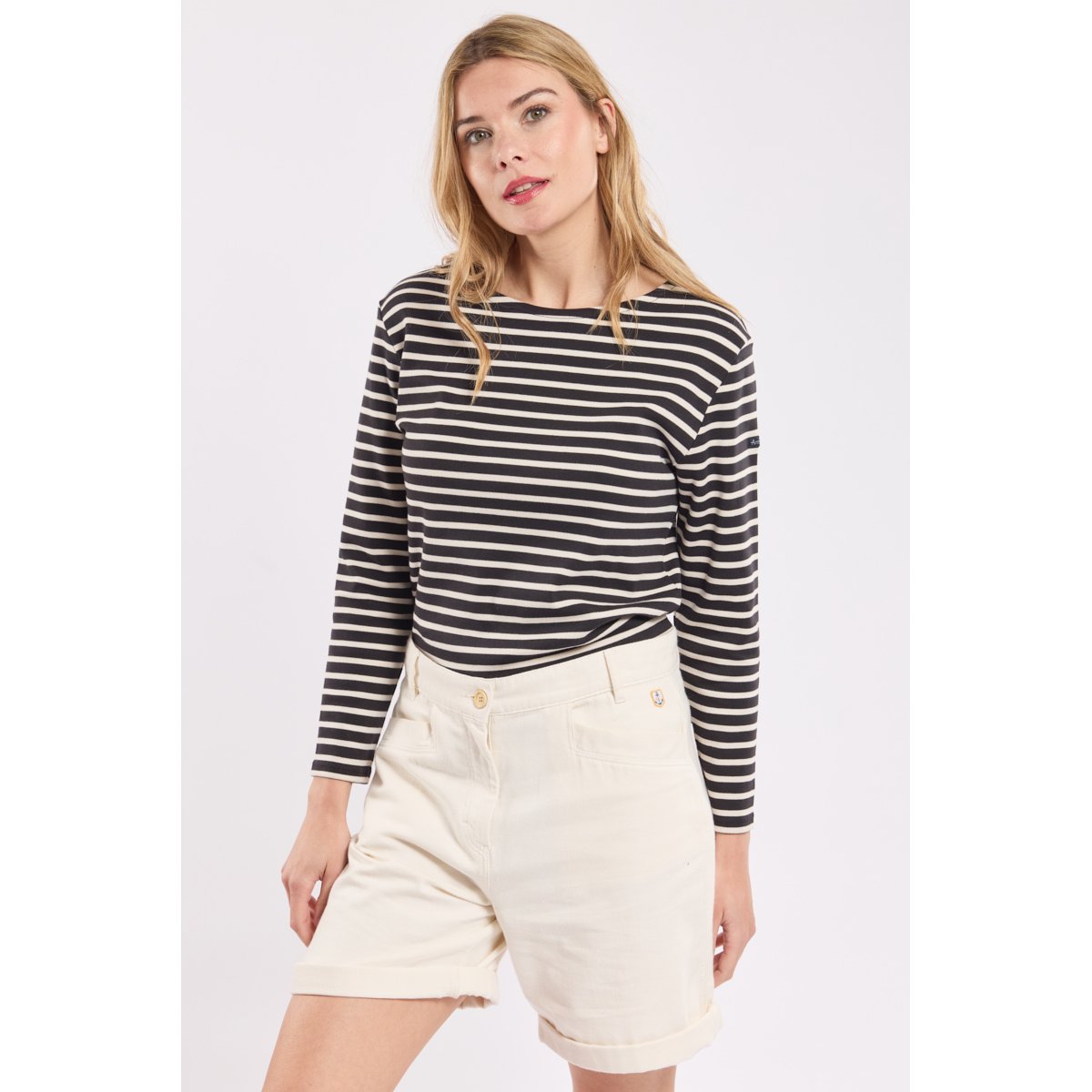Marinière interlock en coton suie/nid, ARMOR-LUX