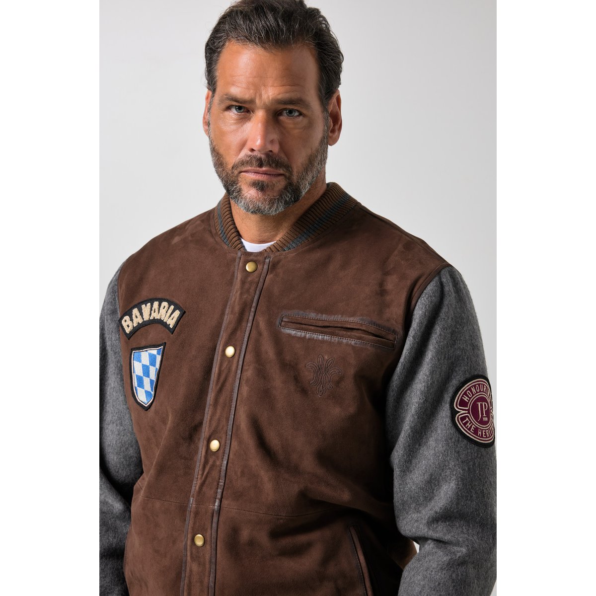 Blouson en cuir, esprit Teddy américain marron foncé, JP1880
