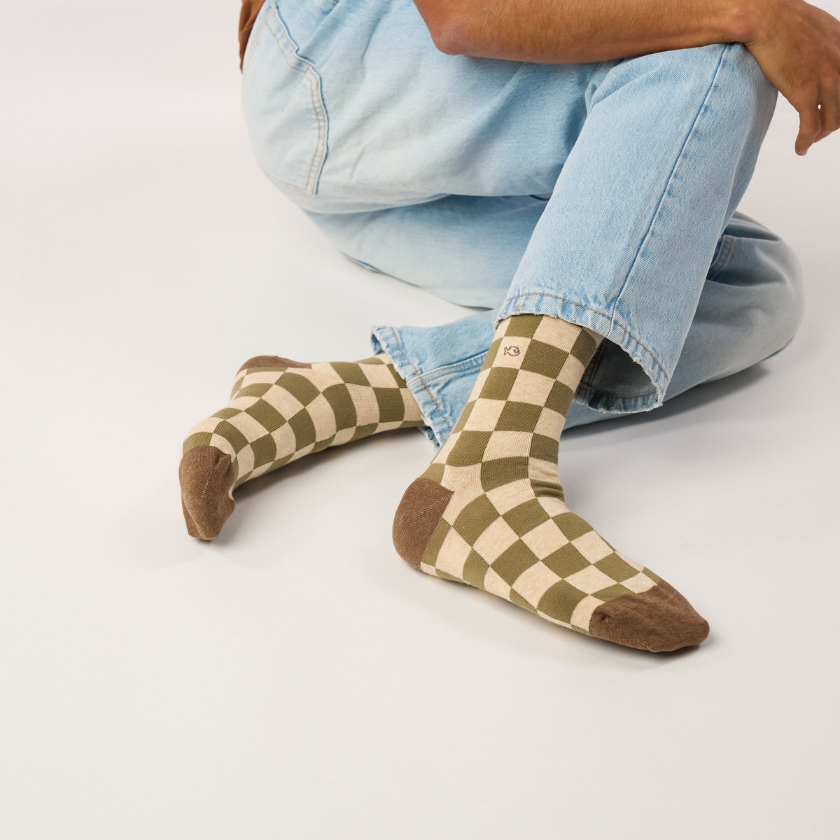 Chaussettes en coton peigné CARREAUX bleu et gris, BILLYBELT