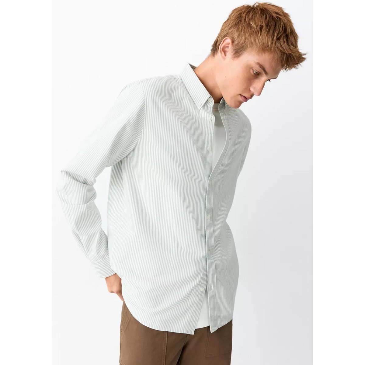 Chemise 100 % coton rayures vert, MANGO TEEN