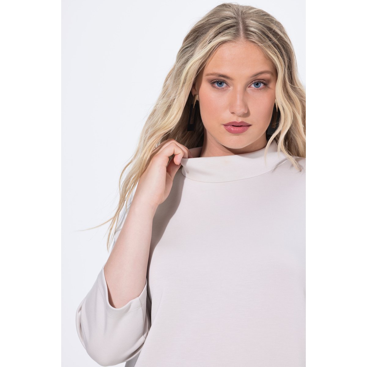 Sweat-shirt à col montant et manches 3/4 granit doux, ULLA POPKEN