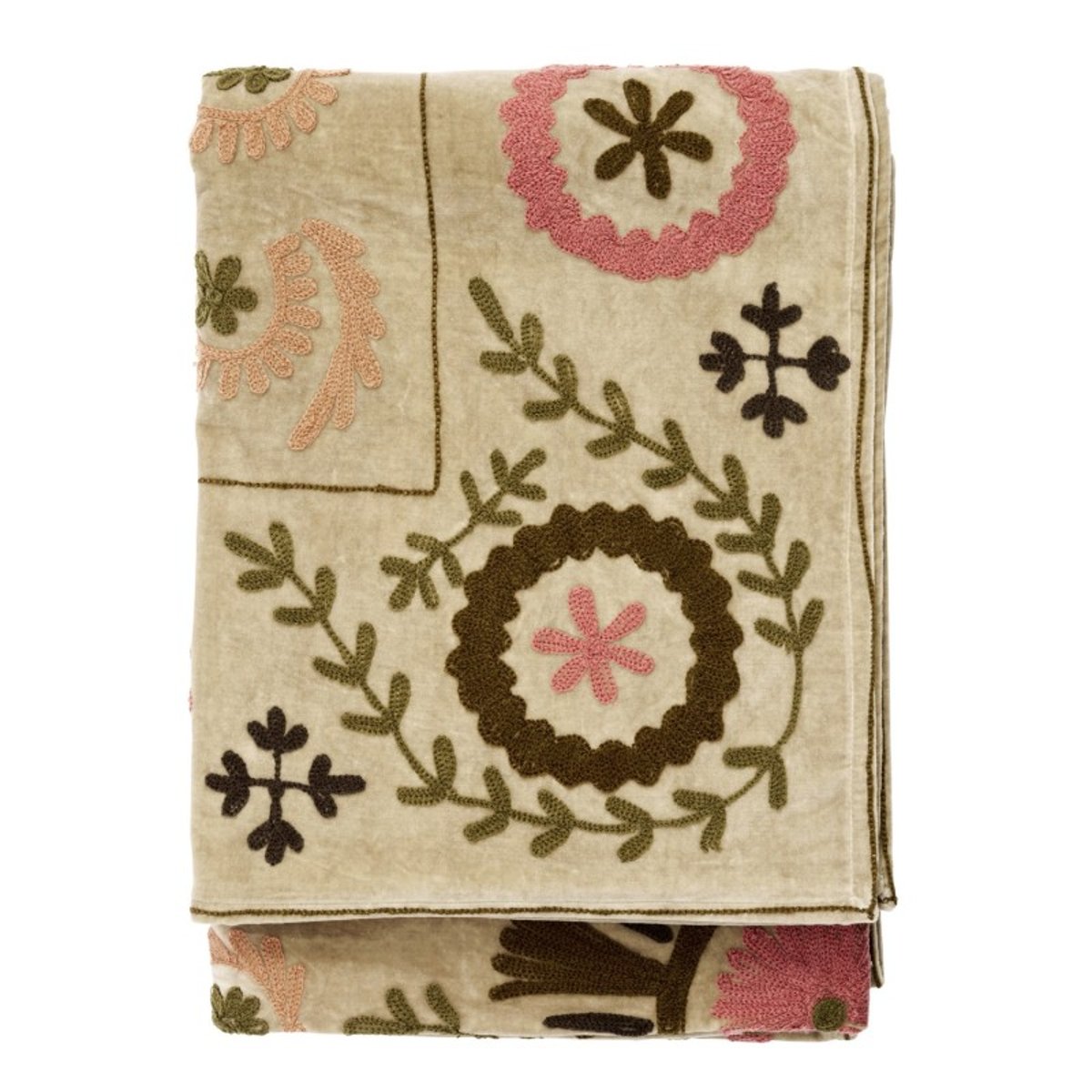 Jeté de lit velours broderie florale suzani beige, MADAM STOLTZ