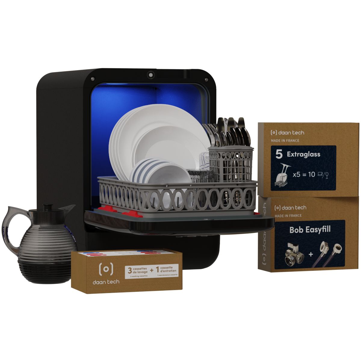Mini lave vaisselle Bob - Pack Premium black couleur unique, DAAN TECH