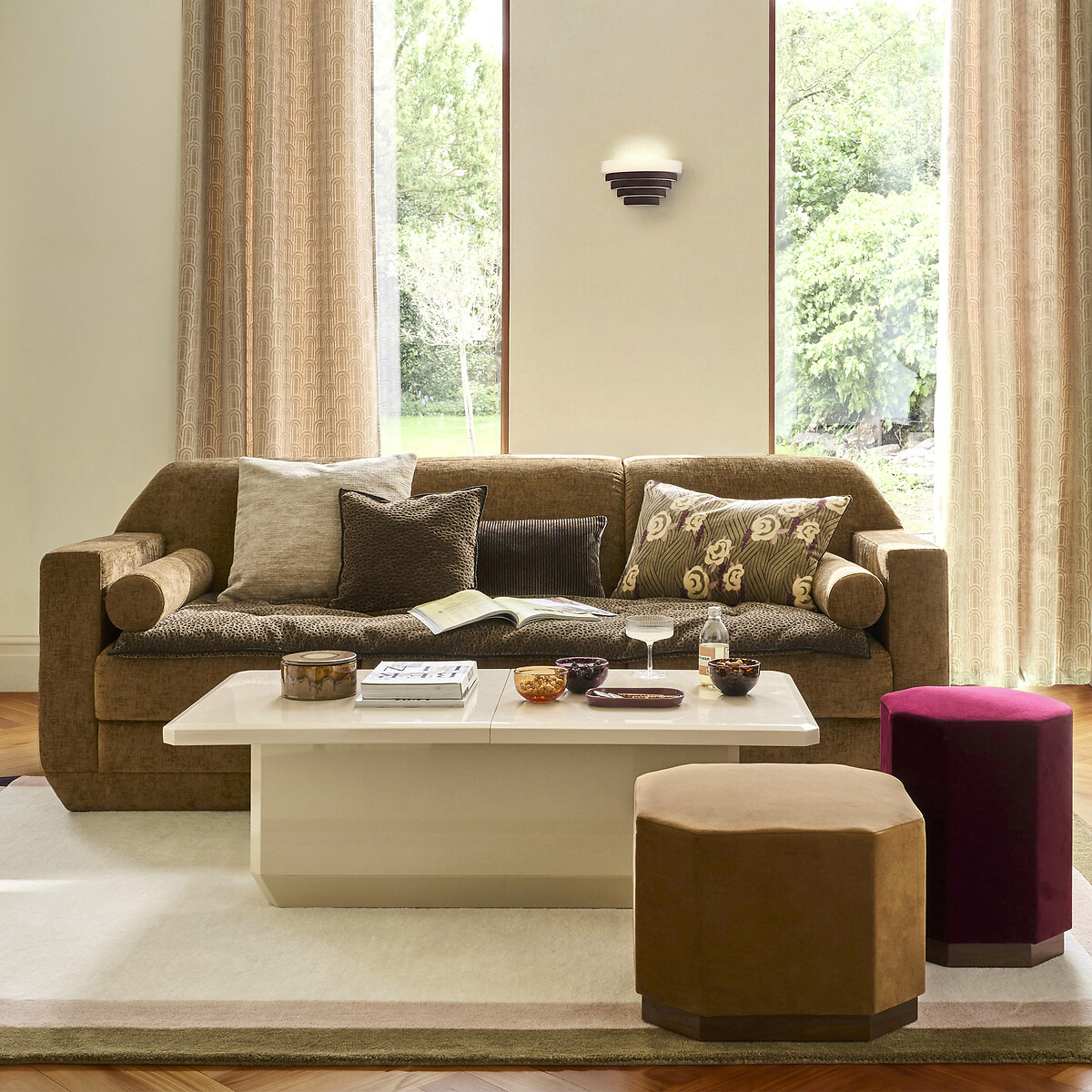 Housse de coussin rectangulaire, rayée, en velours, MANOKI bleu/marron, LA REDOUTE INTERIEURS